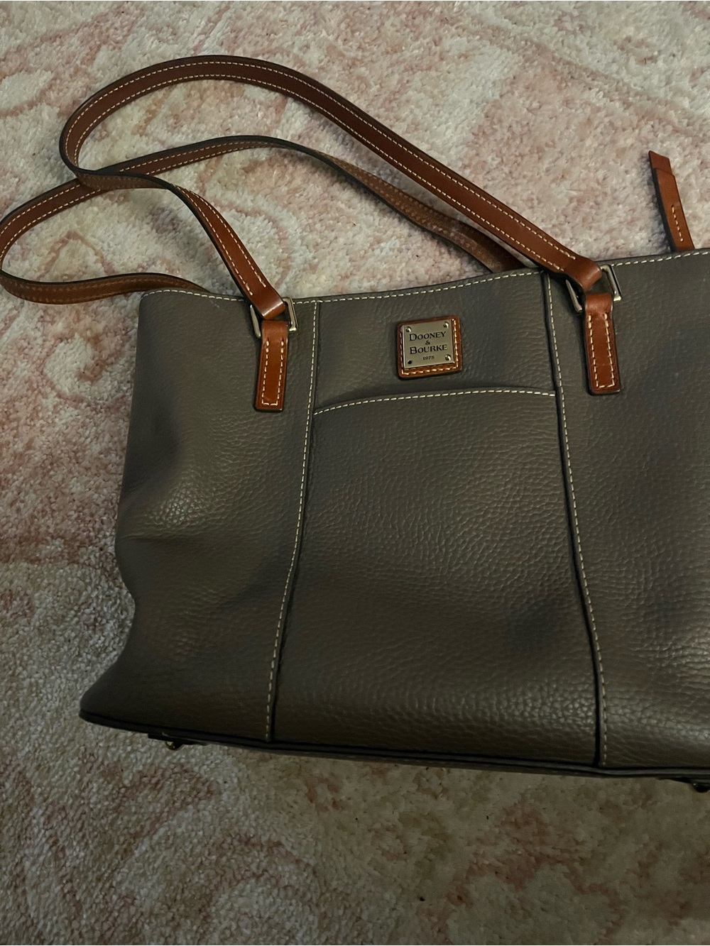 Dooney & Bourke Grayish green Leather Tote with Brown Handles